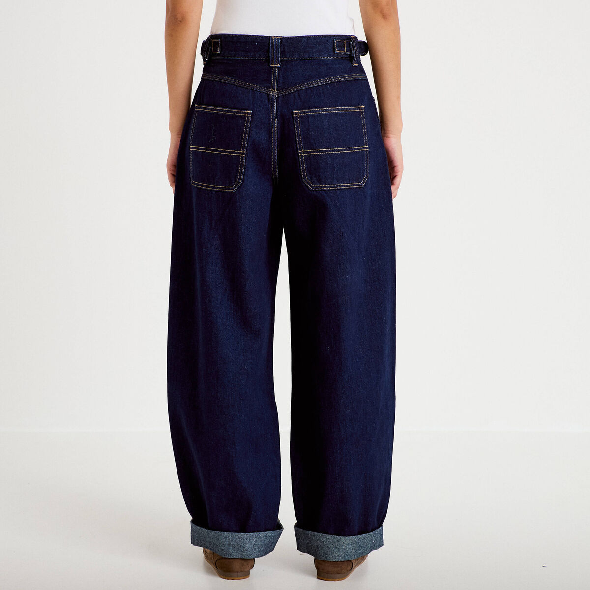 Jean barrel long en coton denim brut femme