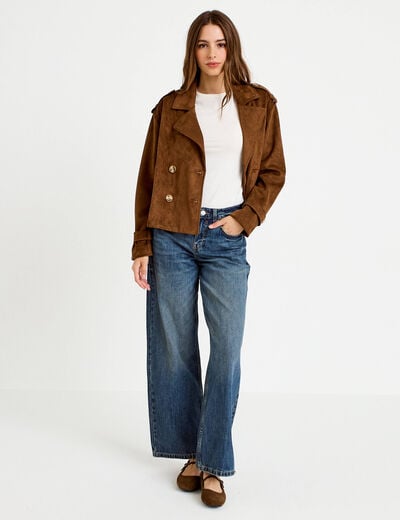 Jean wide leg taille basse denim double stone femme