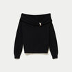 Pull col bardot manches longues noir femme