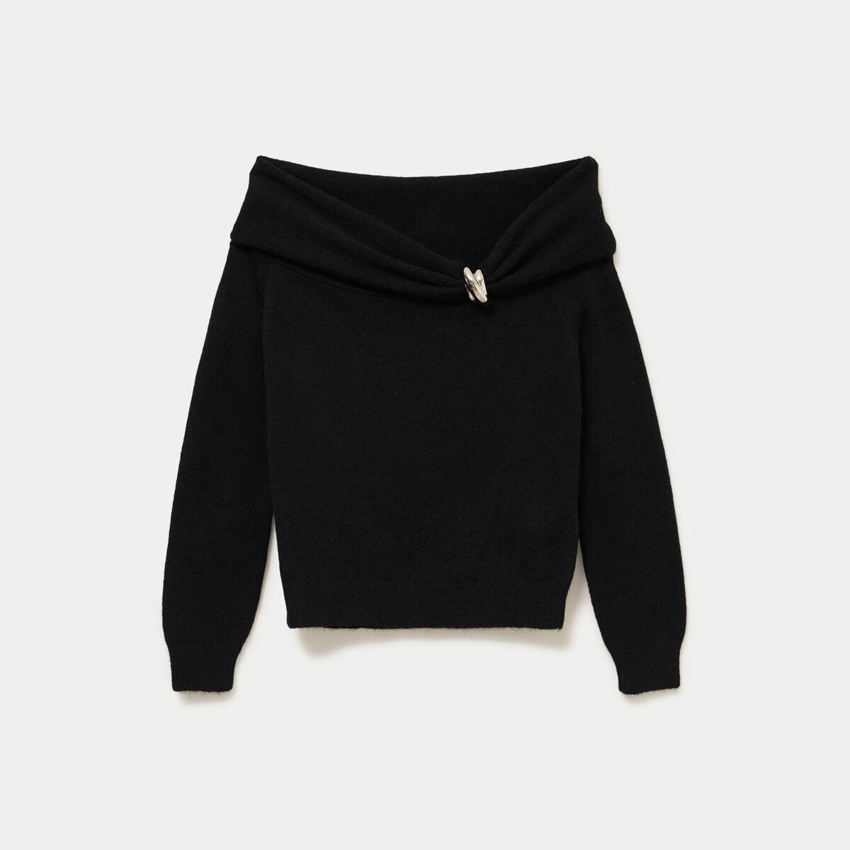 Pull col bardot manches longues noir femme