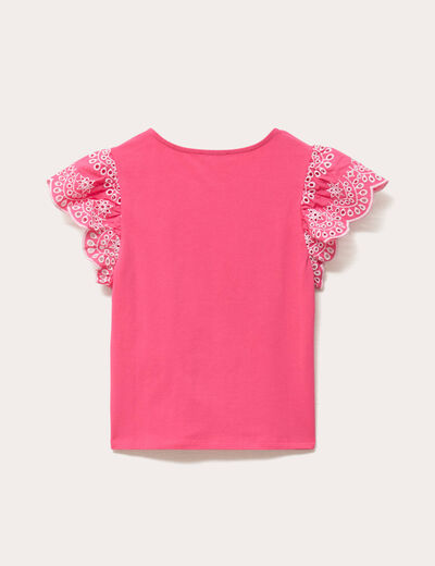 T-shirt manches brod&eacute;es rose fushia femme