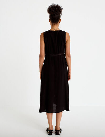 Robe longue droite sans manches col v noir femme