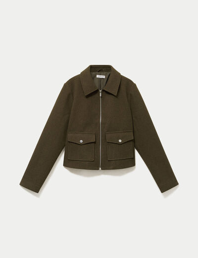 Veste zipp&eacute;e vert kaki femme