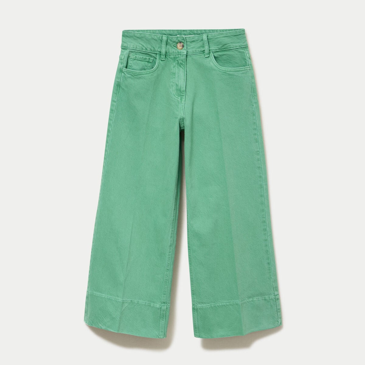 Jean wide leg cropped taille haute vert femme