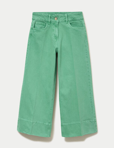 Jean wide leg cropped taille haute vert femme