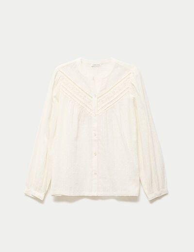 Blouse droite col rond manches longues ecru femme