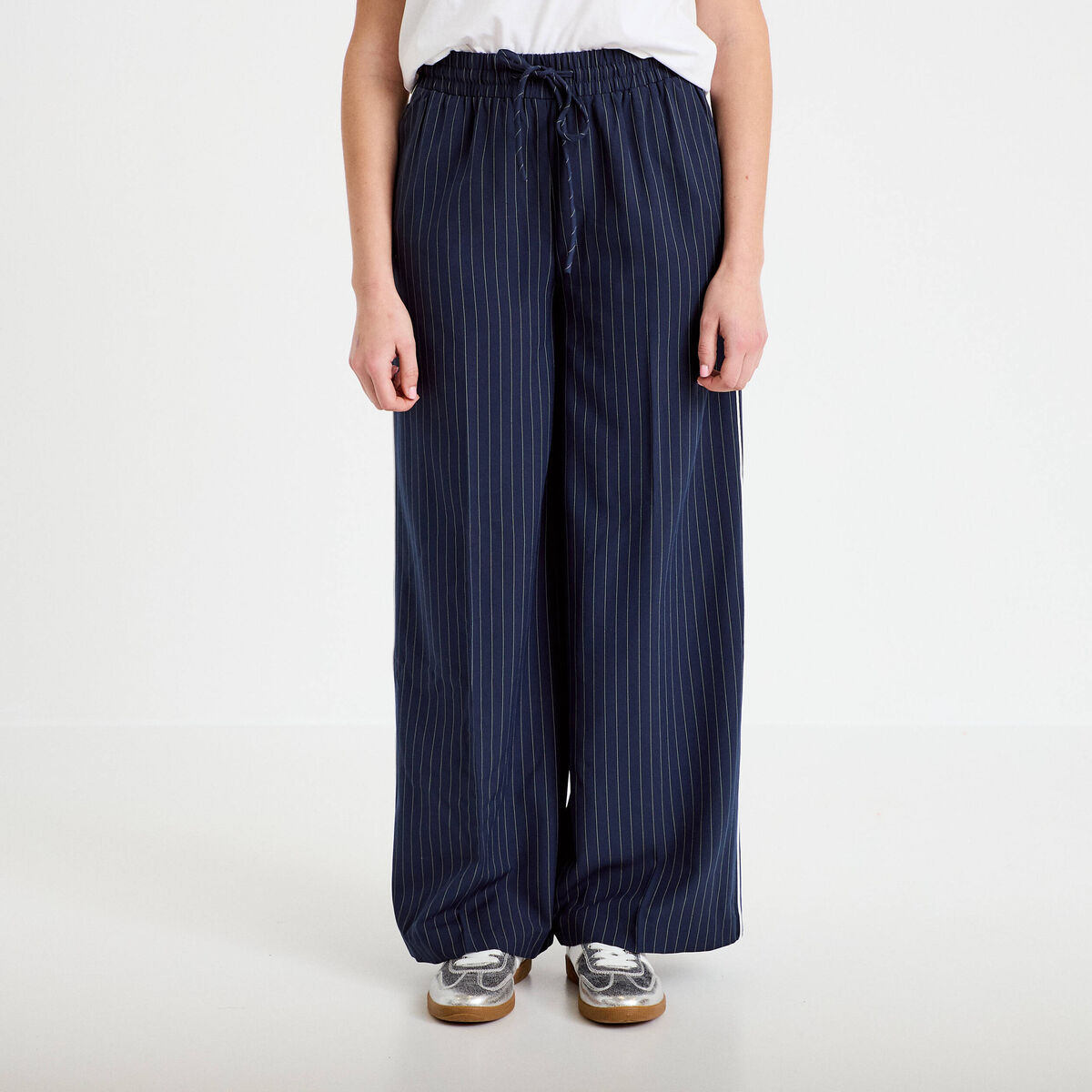 Pantalon large taille &eacute;lastiqu&eacute;e bleu clair femme
