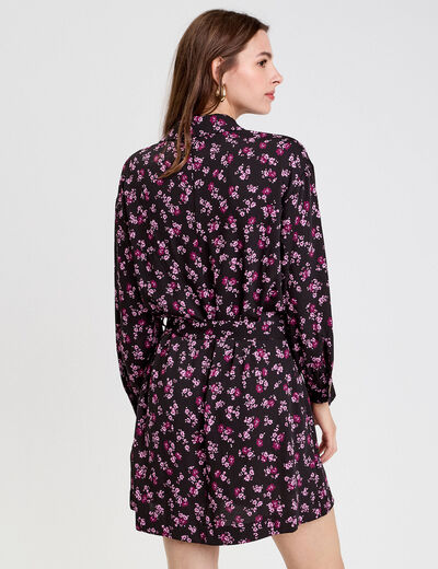 Robe courte droite col chemise noir femme
