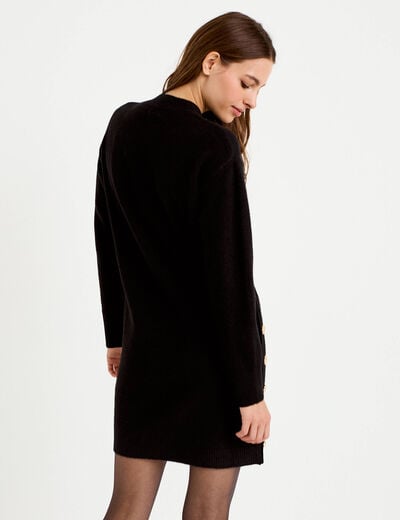 Robe pull droite manches longues noir femme