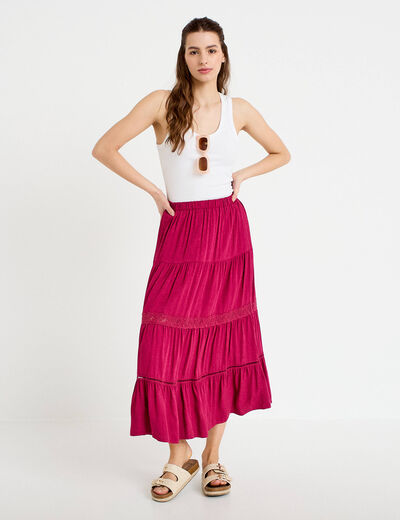 Jupe &eacute;vas&eacute;e longueur 3/4 dentelle rouge femme