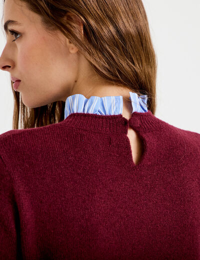 Pull col chemise manches longues bordeaux femme