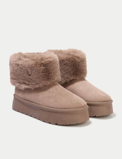 Bottines aspect daim beige femme
