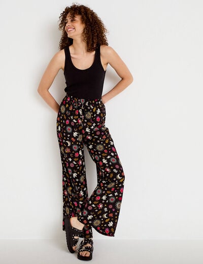 Pantalon large taille standard noir femme