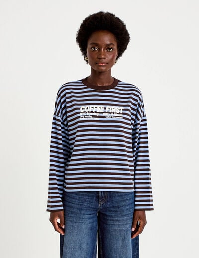 T-shirt col rond manches longues marron femme
