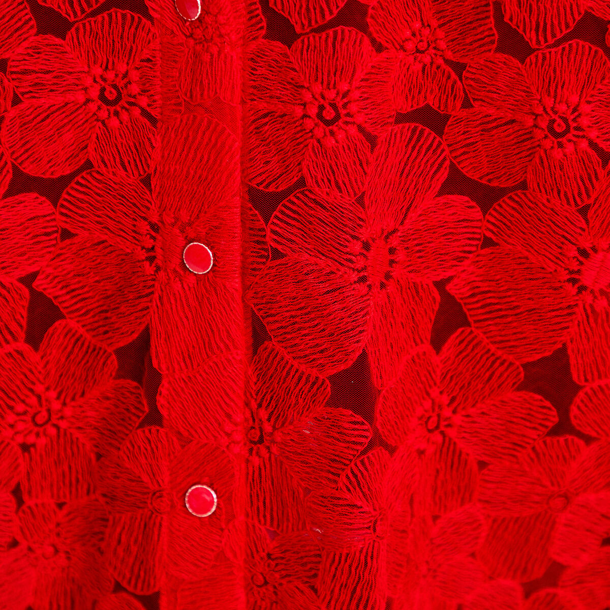 Blouse droite col v en dentelle rouge femme