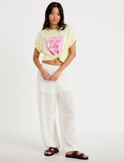 T-shirt boyfriend manches courtes jaune clair femme