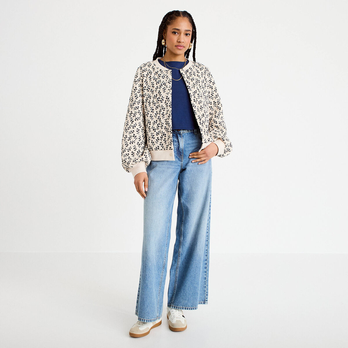 D&eacute;bardeur cropped bleu fonc&eacute; femme