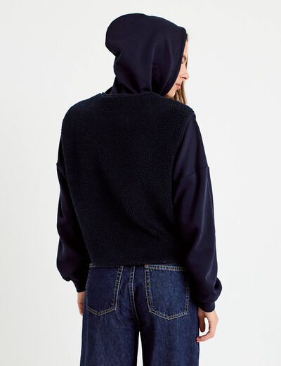 Gilet sans manches effet polaire col v bleu marine femme