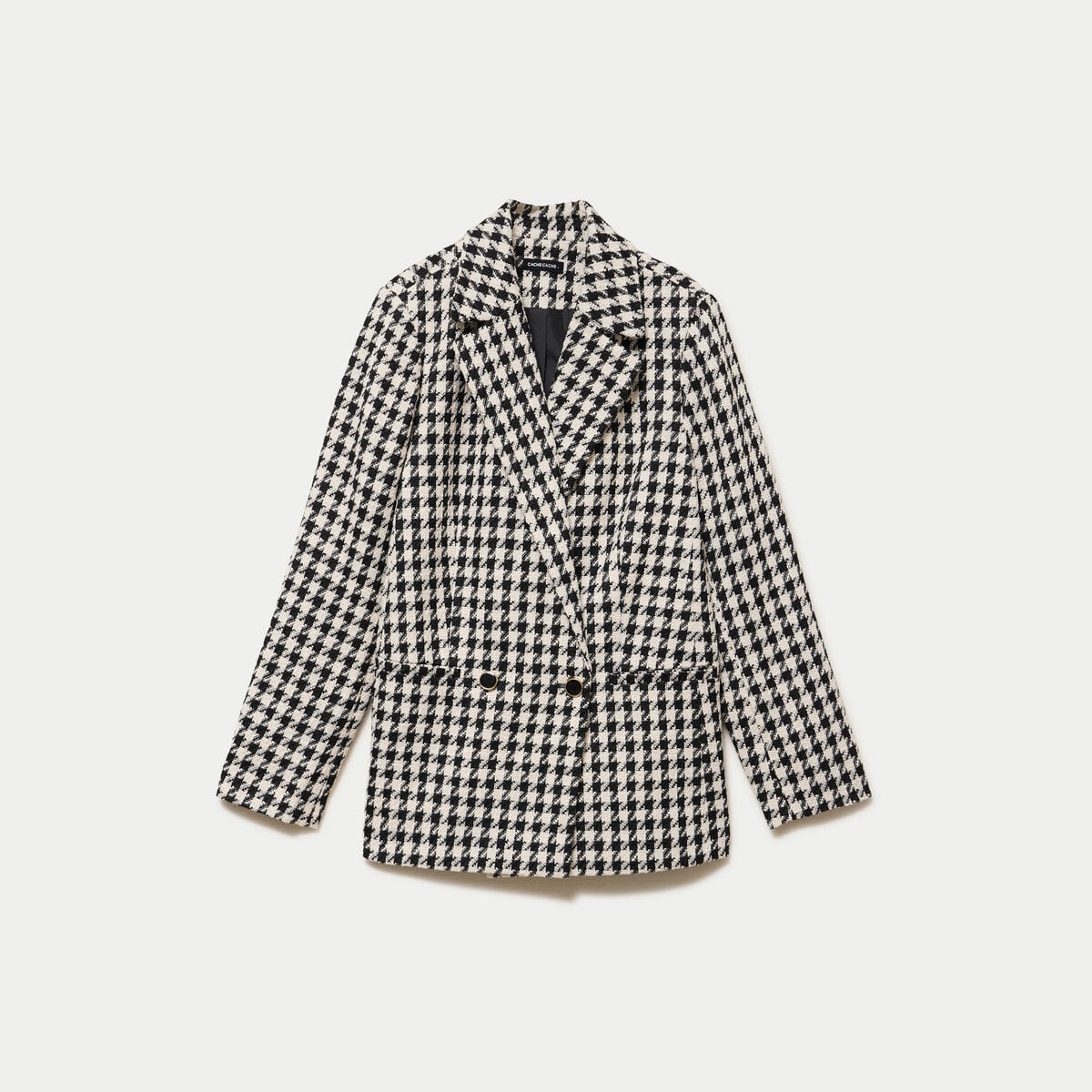 Blazer oversize en tweed manches longues noir femme