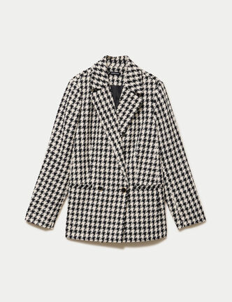 Blazer oversize en tweed manches longues noir femme