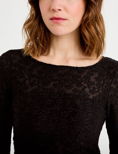 T-shirt motif en relief noir femme