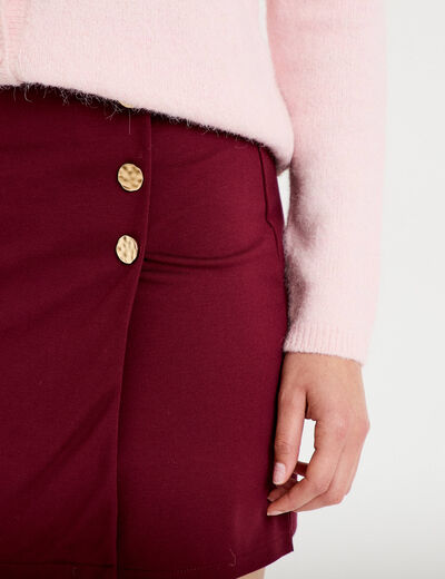 Jupe-short trap&egrave;ze en maille bordeaux femme