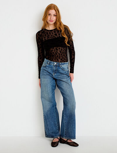 Jean wide leg taille basse denim double stone femme