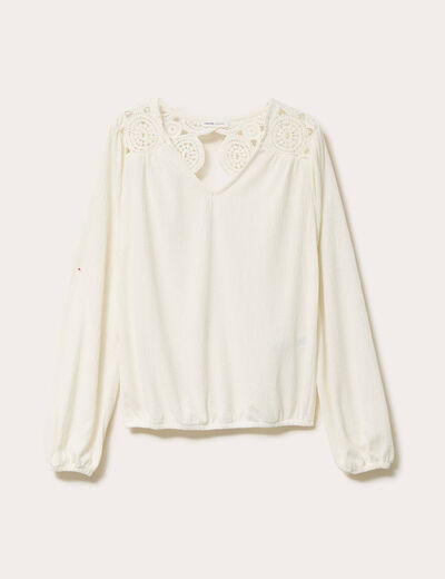 Blouse macram&eacute; bas &eacute;lastiqu&eacute; ecru femme