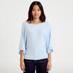 Pull ample manches courtes col rond bleu ciel femme