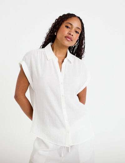 Blouse manches courtes ecru femme