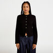 Veste tweed droite cropped col rond noir femme