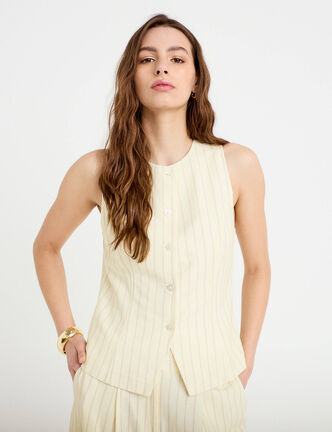Gilet sans manches boutonn&eacute; jaune pastel femme