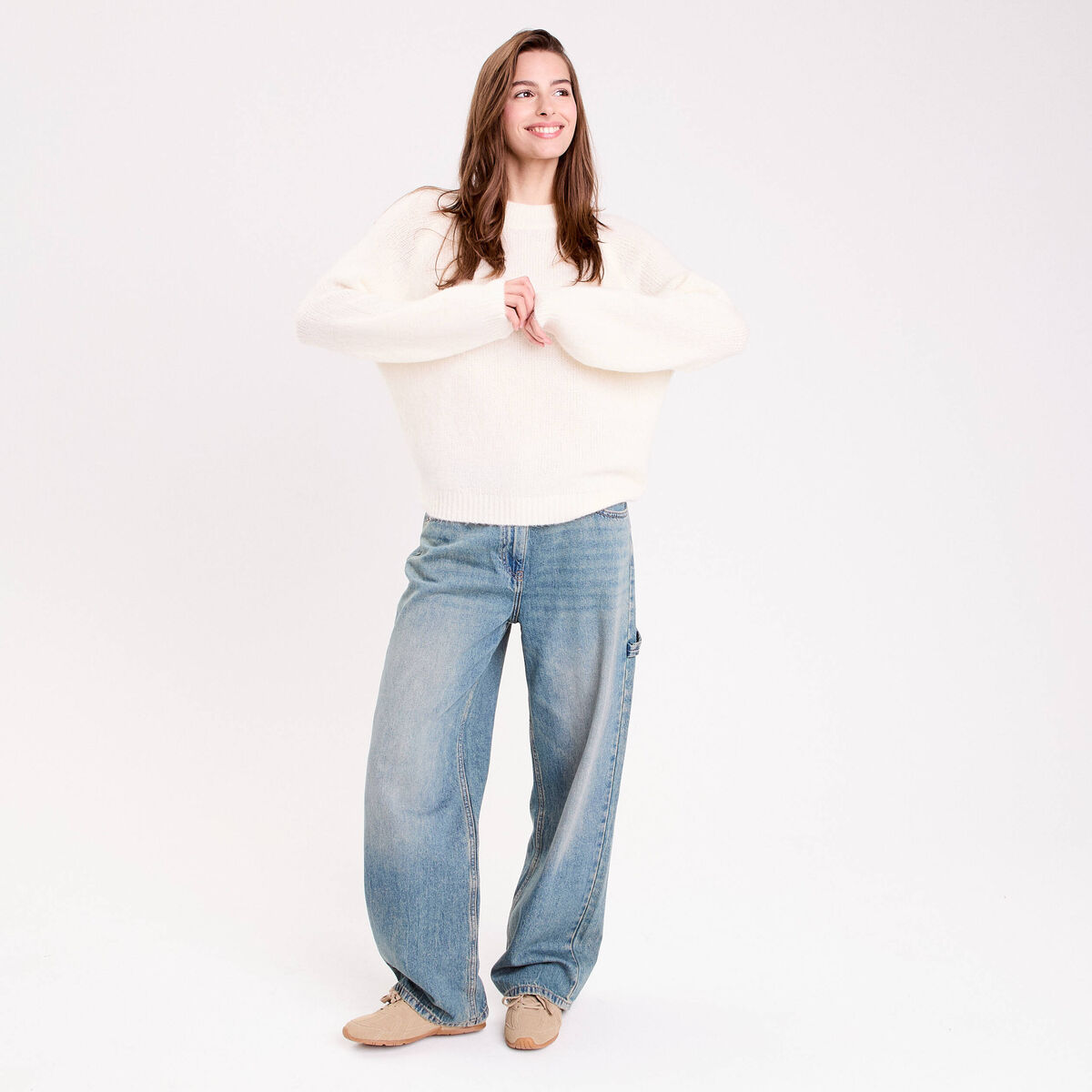 Pull manches longues ecru femme