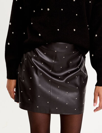 Jupe &agrave; d&eacute;tails clout&eacute;s noir femme