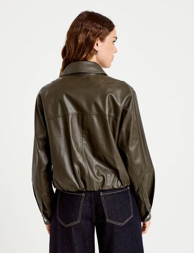 Veste effet boule manches longues vert kaki femme