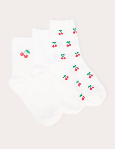Lot de 3 paires de chaussettes fantaisie ecru femme