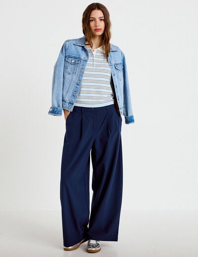 Pantalon barrel taille standard bleu marine femme