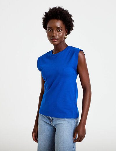 T-shirt col rond sans manches bleu electrique femme