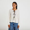 Blouse noeuds contrast&eacute;s ecru femme