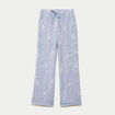 Pantalon large taille haute brod&eacute; bleu clair femme