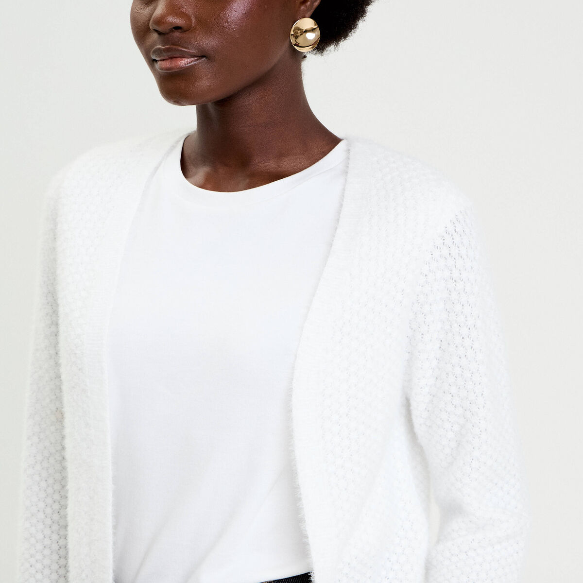 Gilet droit manches longues ecru femme