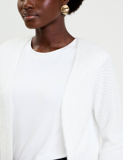 Gilet droit manches longues ecru femme