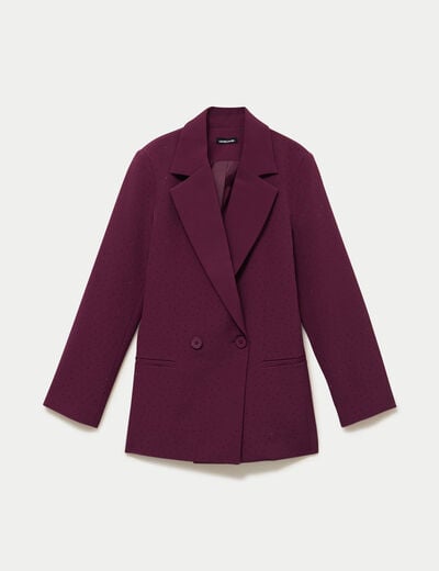 Blazer oversize brillant manches longues prune femme