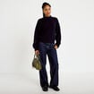 Pull col montant manches longues bleu marine femme