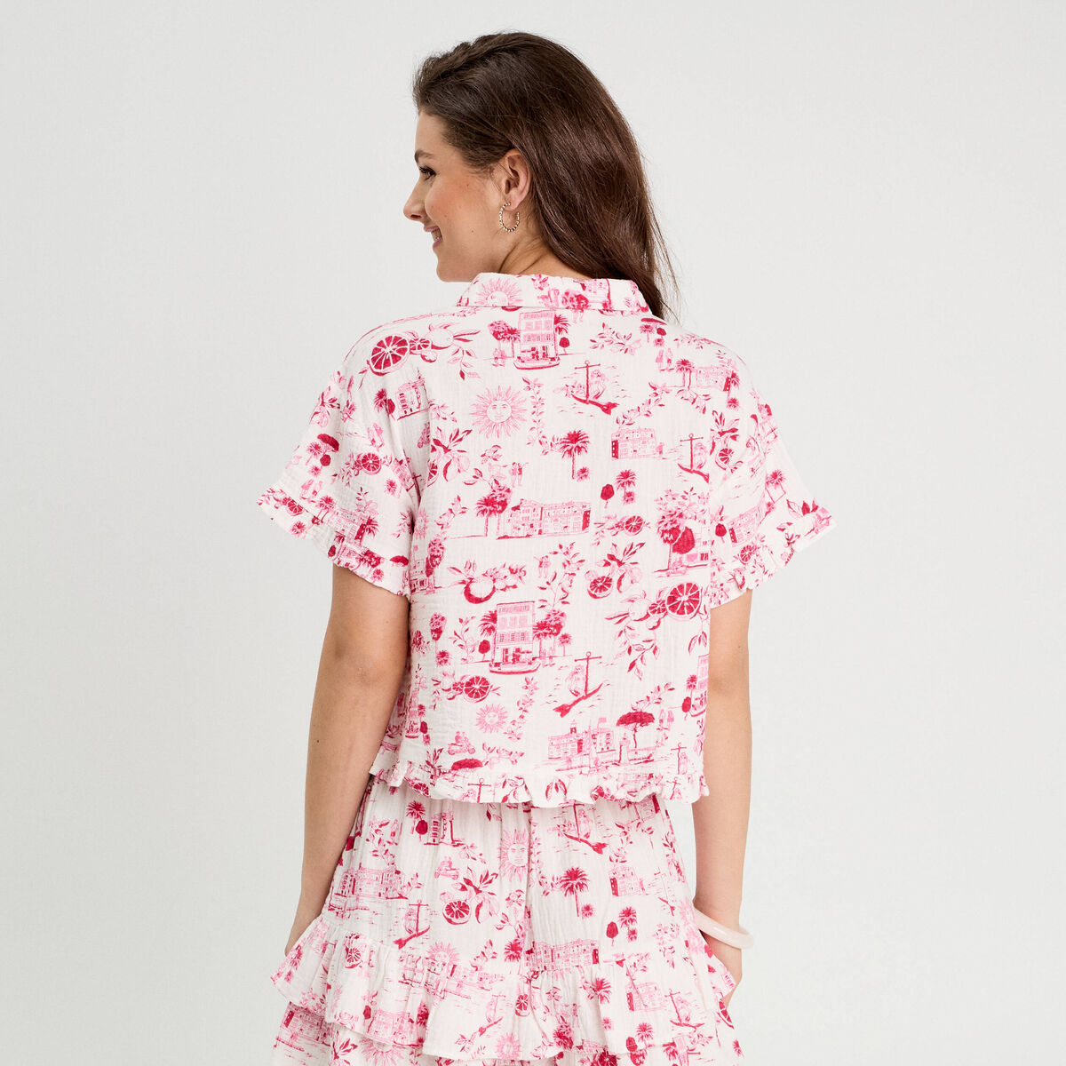 Chemise manches courtes rose fushia femme