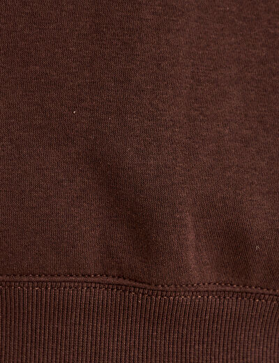 Sweat droit col rond d&eacute;tail dentelle marron fonc&eacute; femme