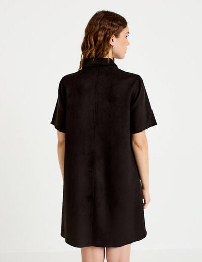 Robe droite 3/4 manches courtes daim noir femme