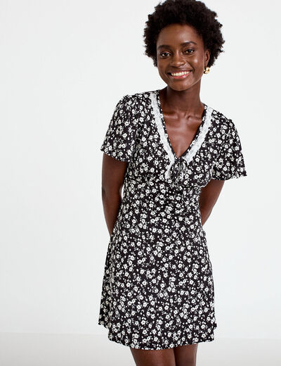 Robe courte d&eacute;tail dentelle noir femme