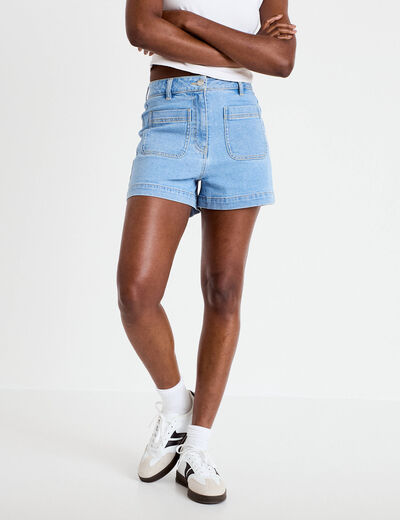 Short mom en jean denim bleach femme