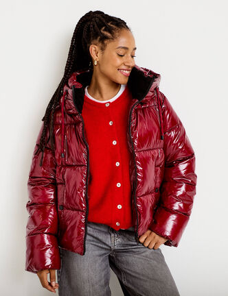 Doudoune bas resserr&eacute; manches longues rouge femme